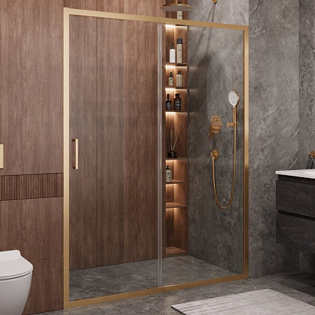 Душевая дверь в нишу Cezares Molveno MOLVENO-BF-1-160-C-BORO-IV профиль брашированное золото, стекло прозрачное